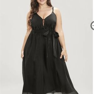 Bloomchic Solid Crisscross Back Mesh Pocket Belted Spaghetti Strap